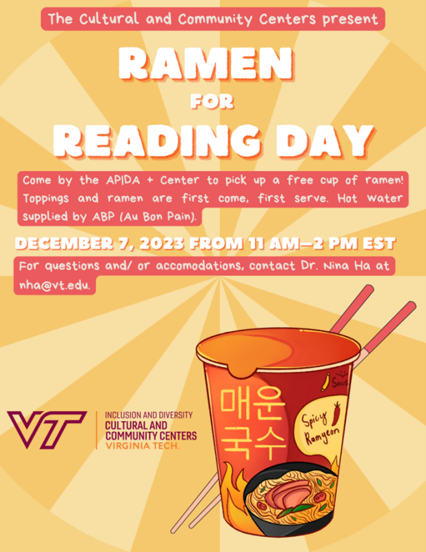 Ramen for Reading Day December 7 from 11am-2pm