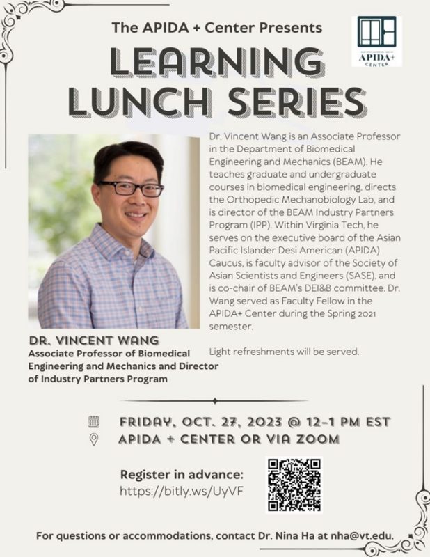 October Learning Lunch: Dr. Vincent Wang October Learning Lunch: Dr. Vincent Wang