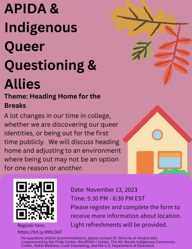 APIDA and Indigenous Queer, Questioning, and Allies Support Group APIDA and Indigenous Queer, Questioning, and Allies Support Group
