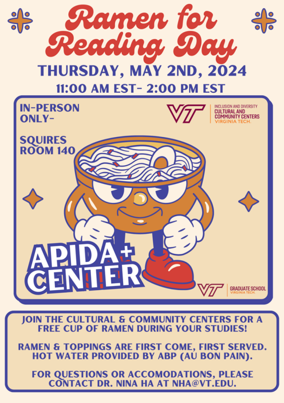 Ramen for Reading Day May 2 at 11am Ramen for Reading Day May 2 at 11am