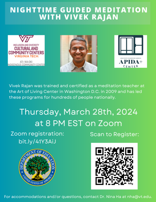 NightTime Guided Meditation With Vivek Rajan March 28, 2024 8pm via Zoom NightTime Guided Meditation With Vivek Rajan March 28, 2024 8pm via Zoom
