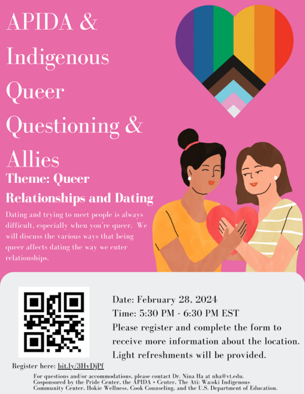 APIDA and Indigenous Queer Questioning and Allies February 28 from 5:30pm - 6:30pm APIDA and Indigenous Queer Questioning and Allies February 28 from 5:30pm - 6:30pm