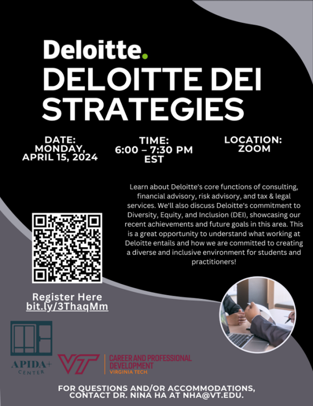 APIDA Heritage Month Presents: DEI Strategies with Deloitte Date: Monday, April 15, 2024 APIDA Heritage Month Presents: DEI Strategies with Deloitte Date: Monday, April 15, 2024