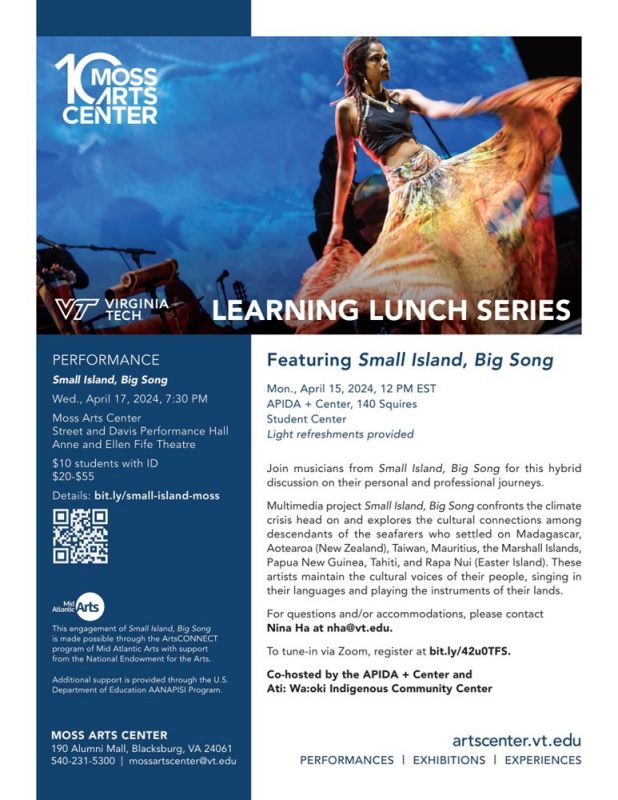 APIDA Heritage Month Presents: Learning Lunch featuring Small Island, Big Song Date: Monday, April 15, 2024 APIDA Heritage Month Presents: Learning Lunch featuring Small Island, Big Song Date: Monday, April 15, 2024