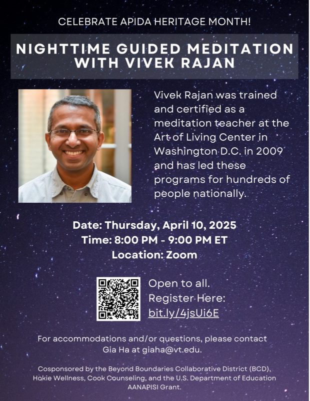 APIDA Heritage Month Celebrates: Nighttime Guided Meditation Flyer for APIDA Heritage Month Celebrates: Nighttime Guided Meditation - April 10