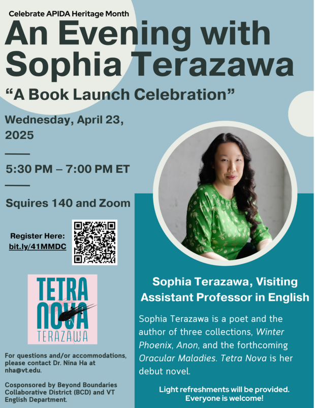 An Evening with Sofia Terazawa: A Book Launch Celebration Flyer for APIDA Heritage Month Celebrates: An Evening with Sofia Terazawa: A Book Launch Celebration - April 23