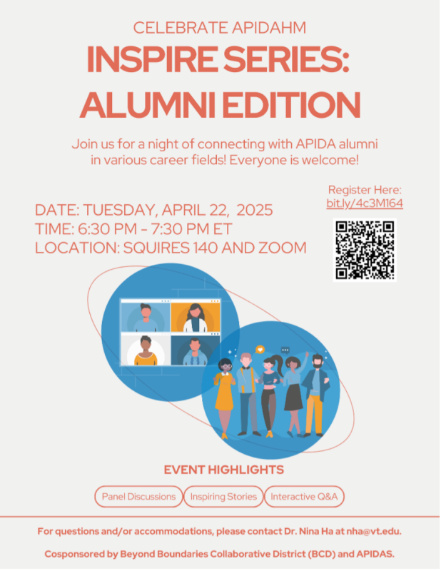 APIDA Heritage Month Celebrates: APID Alumni Society Panel Flyer for APIDA Heritage Month Celebrates: APID Alumni Society Panel - April 22