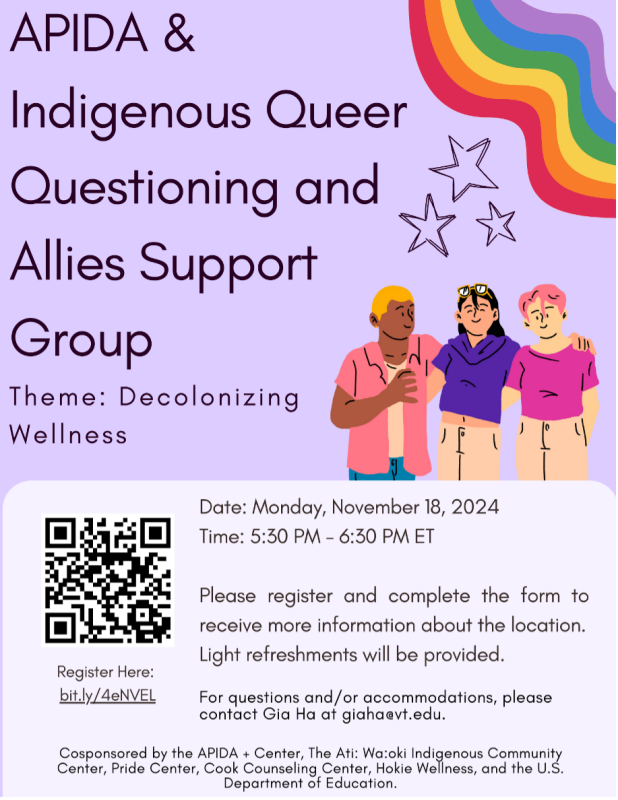 APIDA and Indigenous Queer, Questioning, and Allies Support Group APIDA and Indigenous Queer, Questioning, and Allies Support Group - November 18