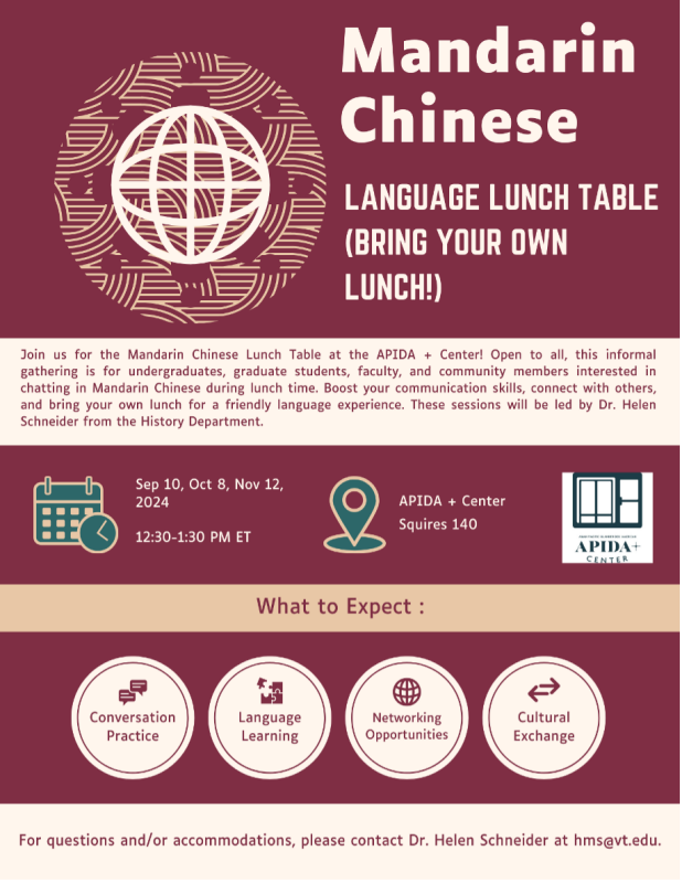 Mandarin Chinese Lunch Table - November 12 Flyer for Mandarin Chinese Language Lunch Table on November 12