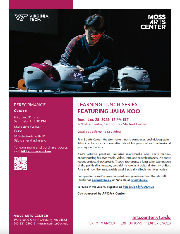 Jaha Koo at Moss Arts - Jan. 28 Flyer for Learning Lunch Series with Jaha Koo on January 28