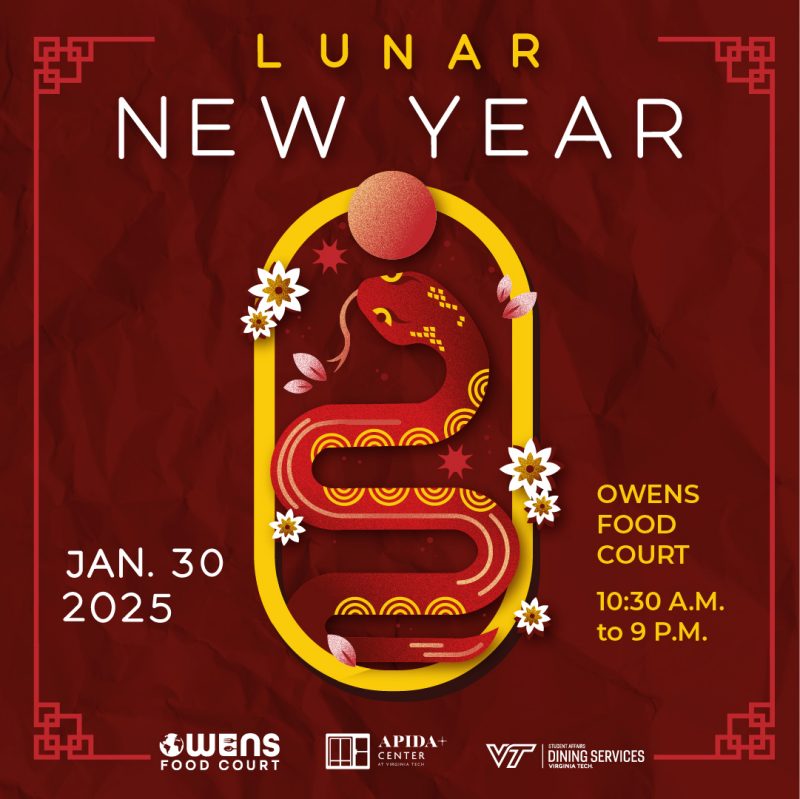 Lunar New Year - Jan. 30 Flyer for Lunar New Year with Virginia Tech Dining Services on January 30