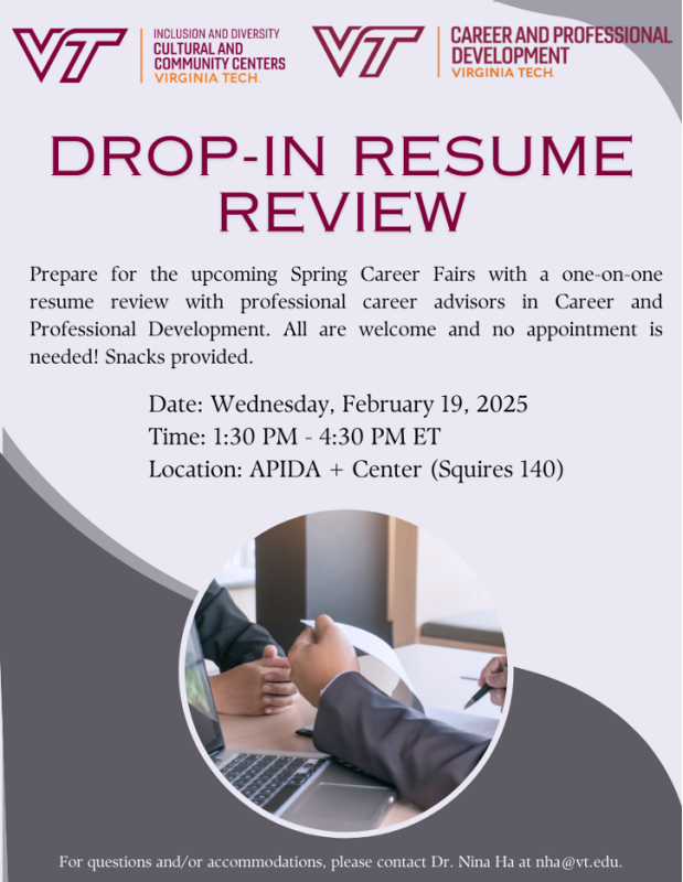 Drop In Resume Review with Career Professional Development Flyer for Drop In Resume Review with Career Professional Development - February 19