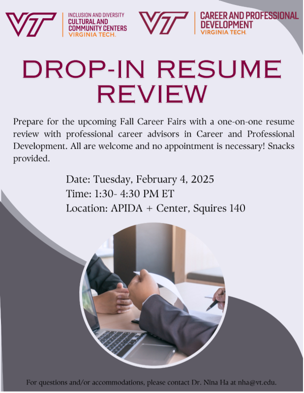 Drop In Resume Review with Career Professional Development Flyer for Drop In Resume Review with Career Professional Development - February 5