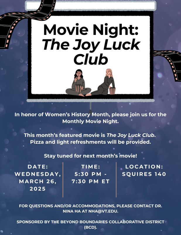Movie Night Featuring The Joy Luck Club Flyer for Movie Night Featuring The Joy Luck Club - March 25