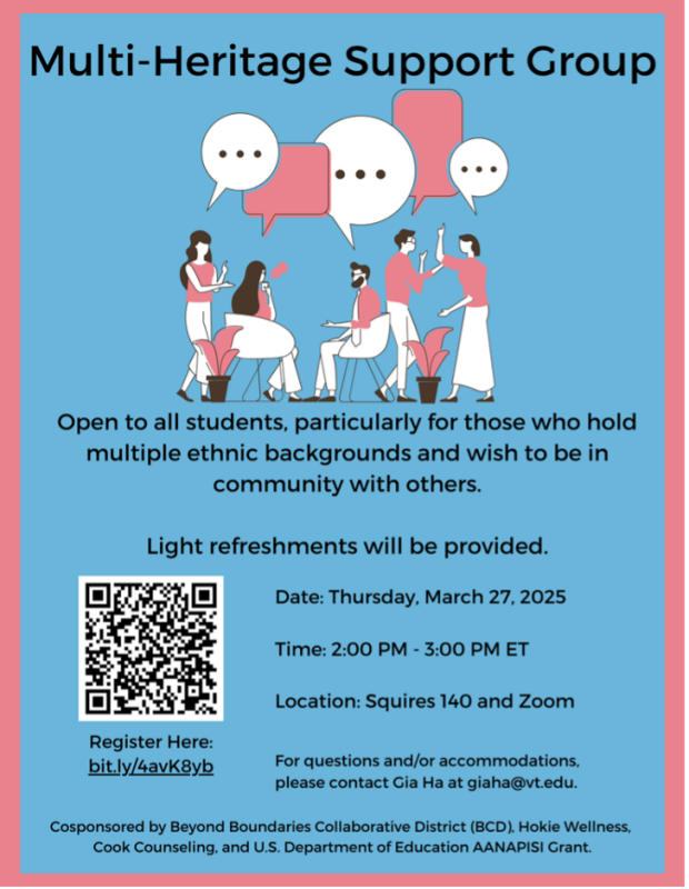 Multi-Heritage Support Group Flyer for Multi-Heritage Support Group - March 27